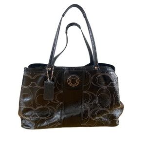 Coach Vintage Signature Kiss Lock Large Shoulder Bag Black Patent Leather